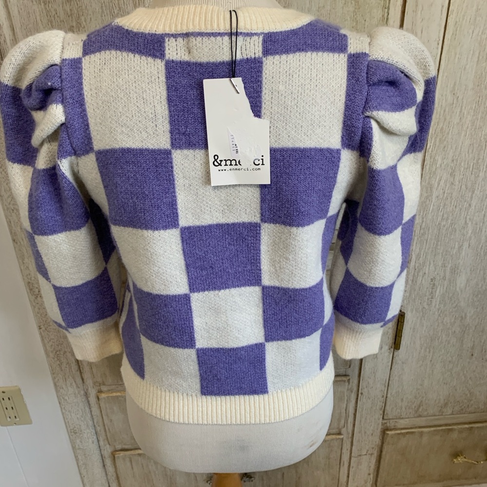 Super Cute Purple and White Checkered Sweater NWT